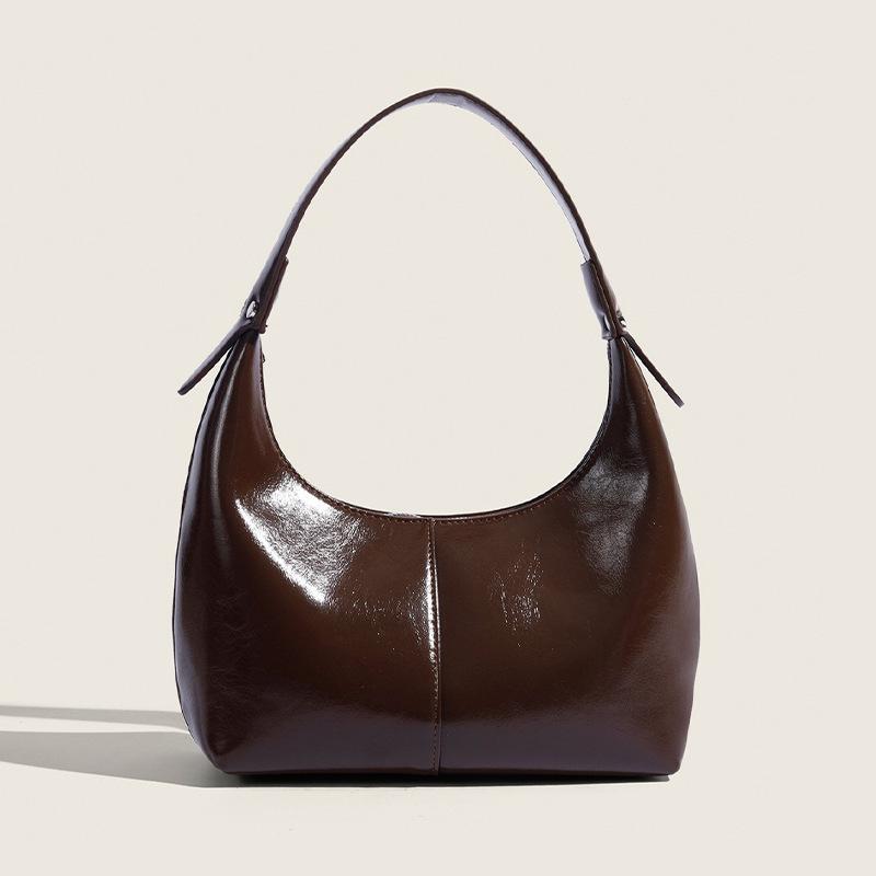 Ancient Shiny Underarm Bag Oil Wax Texture Baguette Bag French Niche Single Shoulder Dumpling Bag Handbag Female