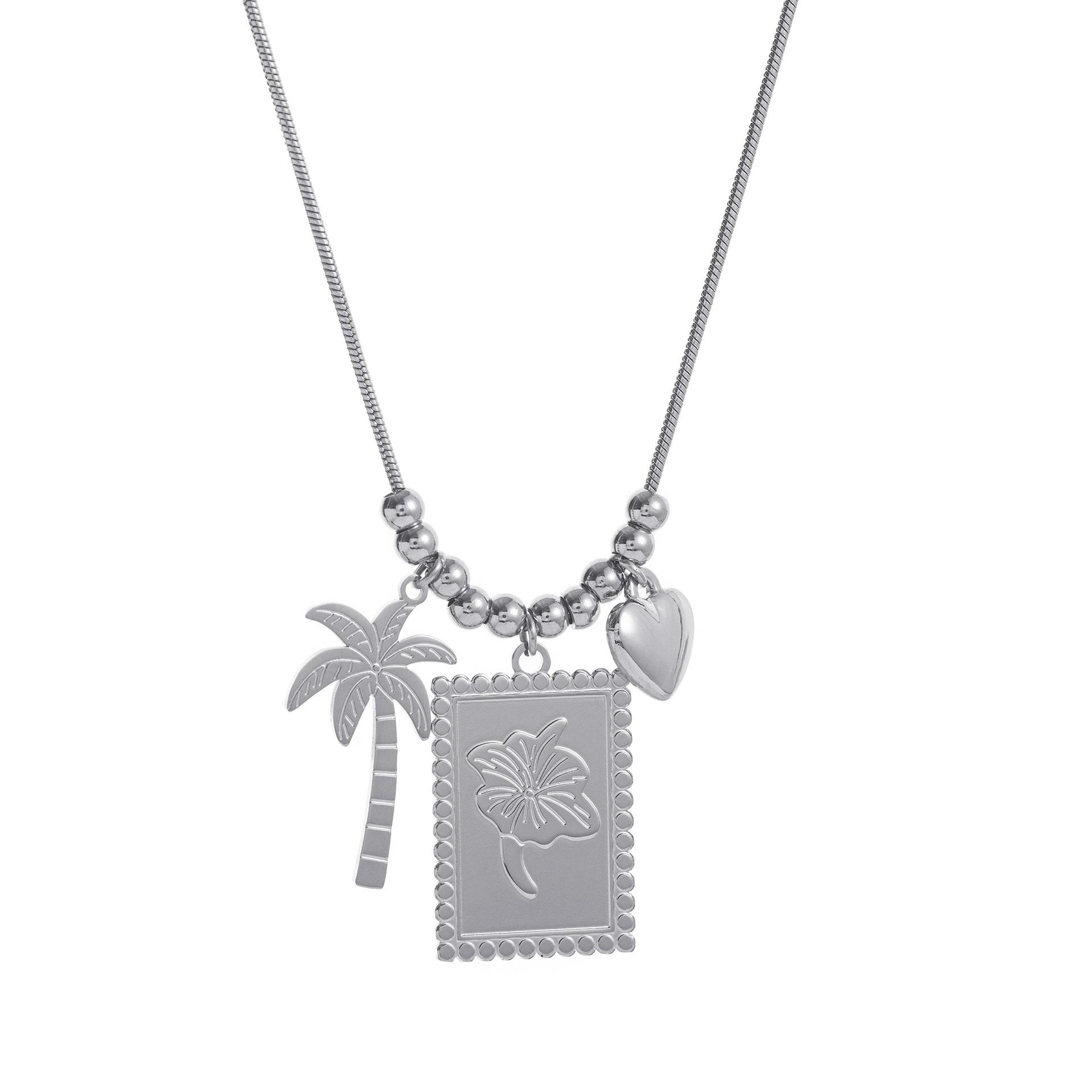 Stainless Steel Cool Coconut Tree Necklace Diy Pendant Retro Love Flower Coconut Tree Pendant Plated Real Gold Color Retention Jewelry