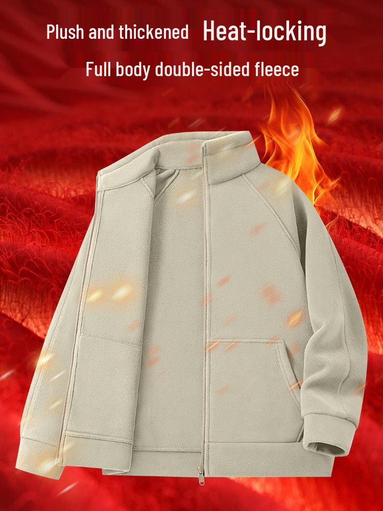 Men's 500G Polar Fleece Stand-Up Collar Jacket, Winter Plus Velvet Thickened Sweatshirt
