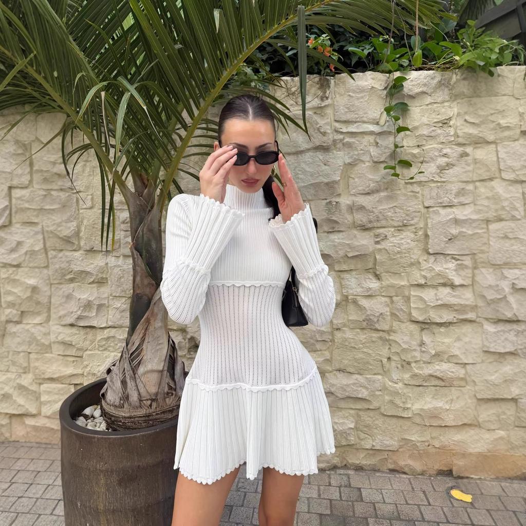 French Temperament Elegant Solid Color Slim Knitted Dress European and American New Solid Color A Word Short Skirt Women
