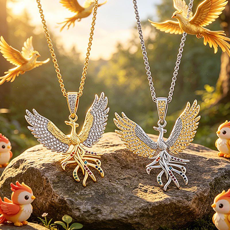 Daixi Two-tone Hip Hop Zircon Phoenix Pendant Necklace