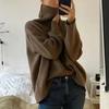 Womens Solid Color High Neck Knit Sweater Loose Fit Winter 2026 Casual Streetwear Long Sleeve Pullover