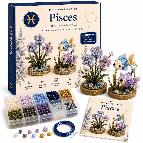 12 Zodiac Signs DIY Beaded Garden Kit, Handmade Bead Flower & Figurine Craft Set, Creative Hobby Decor Gift