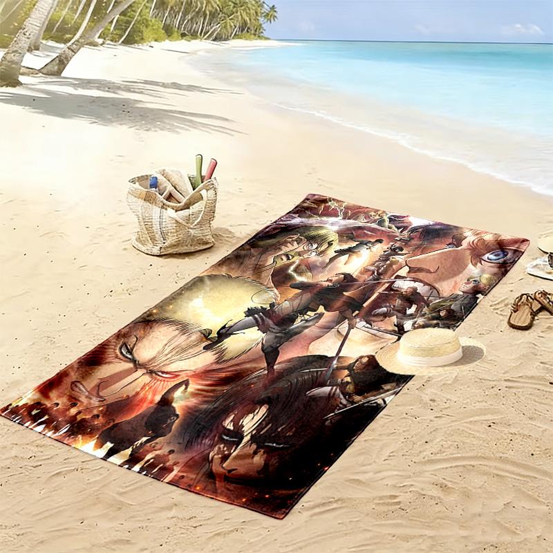 Attack Titan Print Beach Towel, Large Soft Quick Dry Towel for Beach Camping Swimming