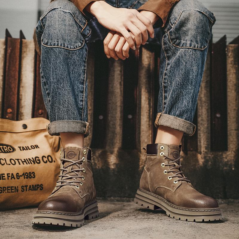 Male Lace-Up Ankle Boots New Men Shoes Men's Boots Handma Fashion Motorcycle Leather Sneakers Outdoor Leisure Comfortable Boots