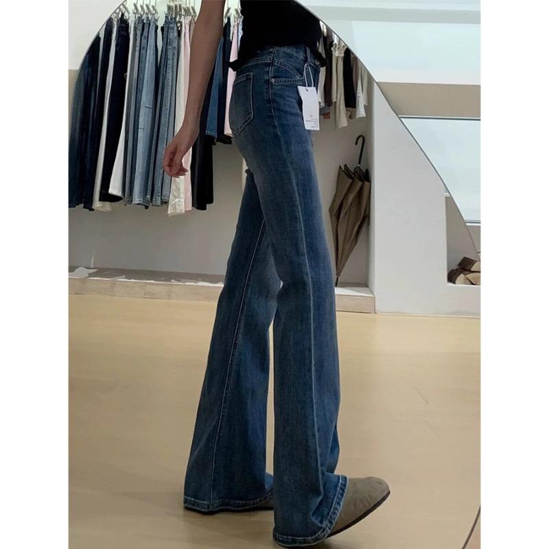 Retro Blue Micro-pull Jeans Women's Autumn New High-waisted Pear-shaped Body Elastic Straight-leg Flared Pants