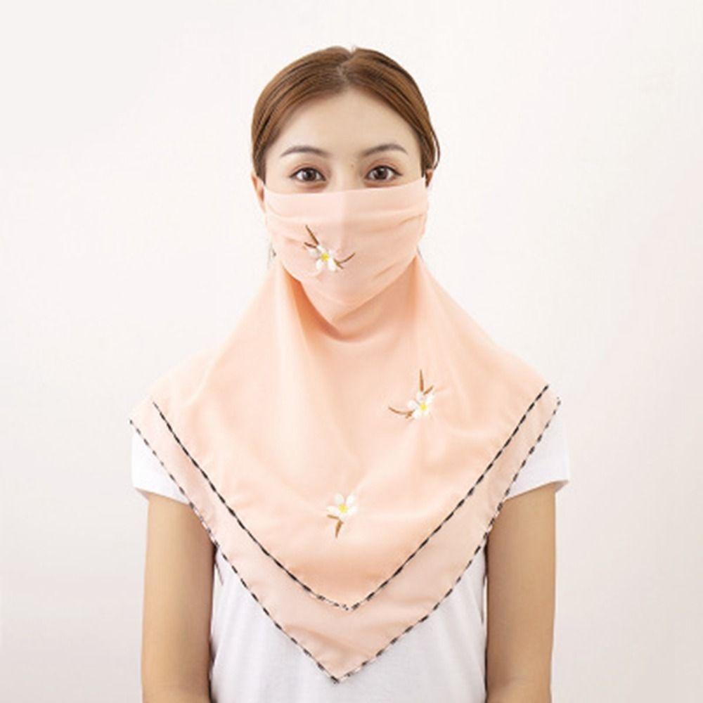 Sun UV Protection Hiking Embroidered Scarf Triangular Scarf Sunscreen Veil Face Cover Ice Silk Mask