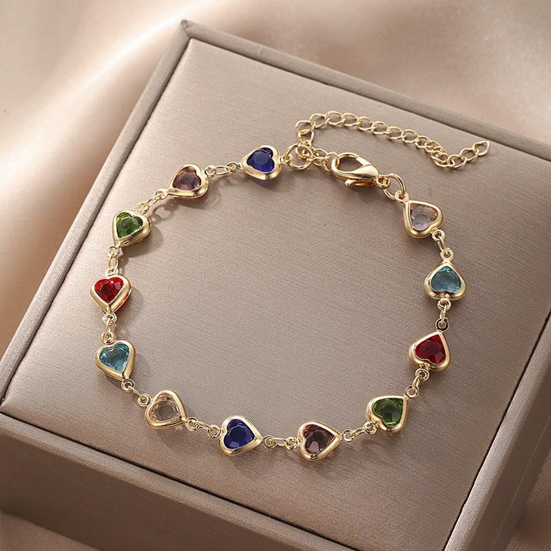 Vintage Creative Heart Shape Crystal Bead Gold- Bracelet With Love For Women Girl Birthday Party Jewelry Gift