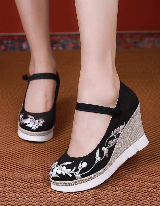 Chunxin ancient style women's shoes Hanfu shoes ethnic style slope heel ancient style heel waterproof table embroidered shoes national style cloth