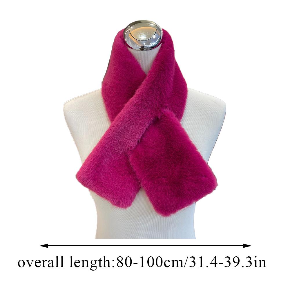 Women Winter Warm Thicken Cross Collar Scarf Solid Color Faux Rabbit Fur Cold Proof Scarves Fashion Soft Furry Neck Warmer