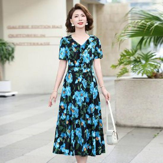 

2026 Summer Plus Size Elegant Black Floral Mid-Length Skirt for Women 2XL (suitable for 105-120 jin) синий