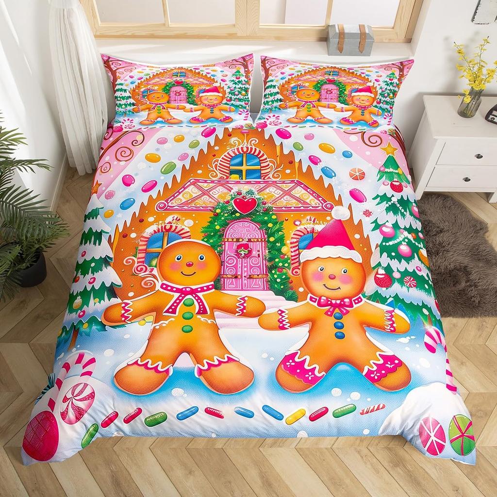 Gingerbread Duvet Cover Sets for Kids Queen Quilt Covers Lightweight Down Bedroom Decor 2 Pillowcases 1 Duvet Cover No Comforter