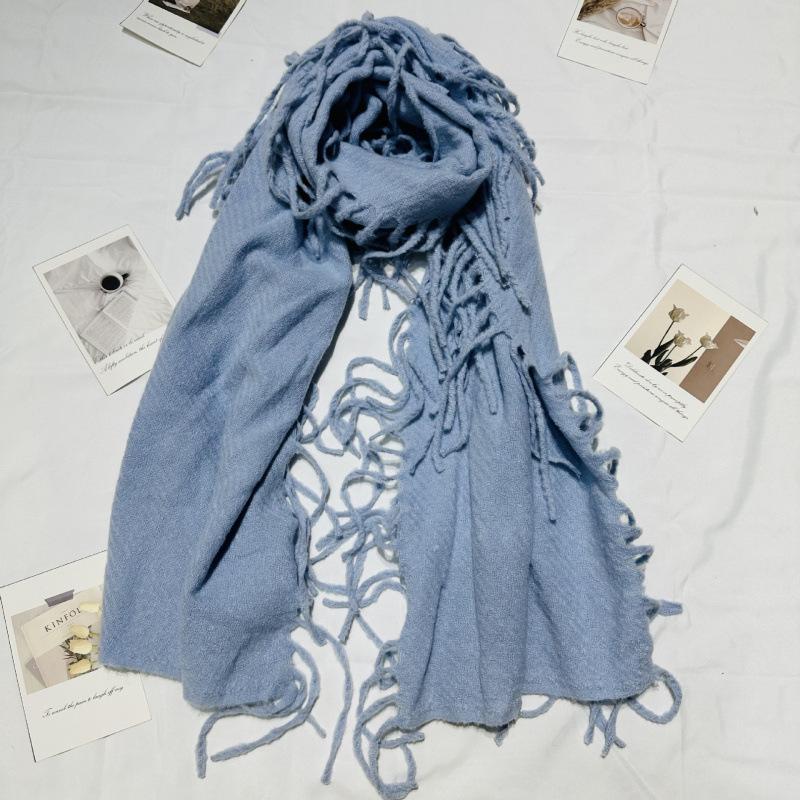 New Solid Color Tassel Imitation Cashmere Scarf on Both Sides for Women Autumn and Winter Versatile Shawl High End Winter Warm Thickened Scarf