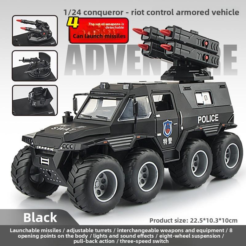 1: 24 Conqueror Shaman Armored Police Car Alloy Model Power Return Sound and Light Ornament Urban Special Vehicle Toy Gift чёрный