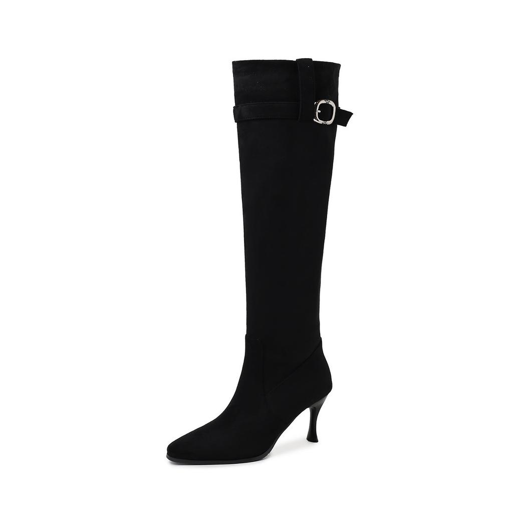 Spitze plissierte Stiefel Damen Herbst und Winter neue dünne hochhackige Stiefel Temperament dünne hohe Stiefel Damen