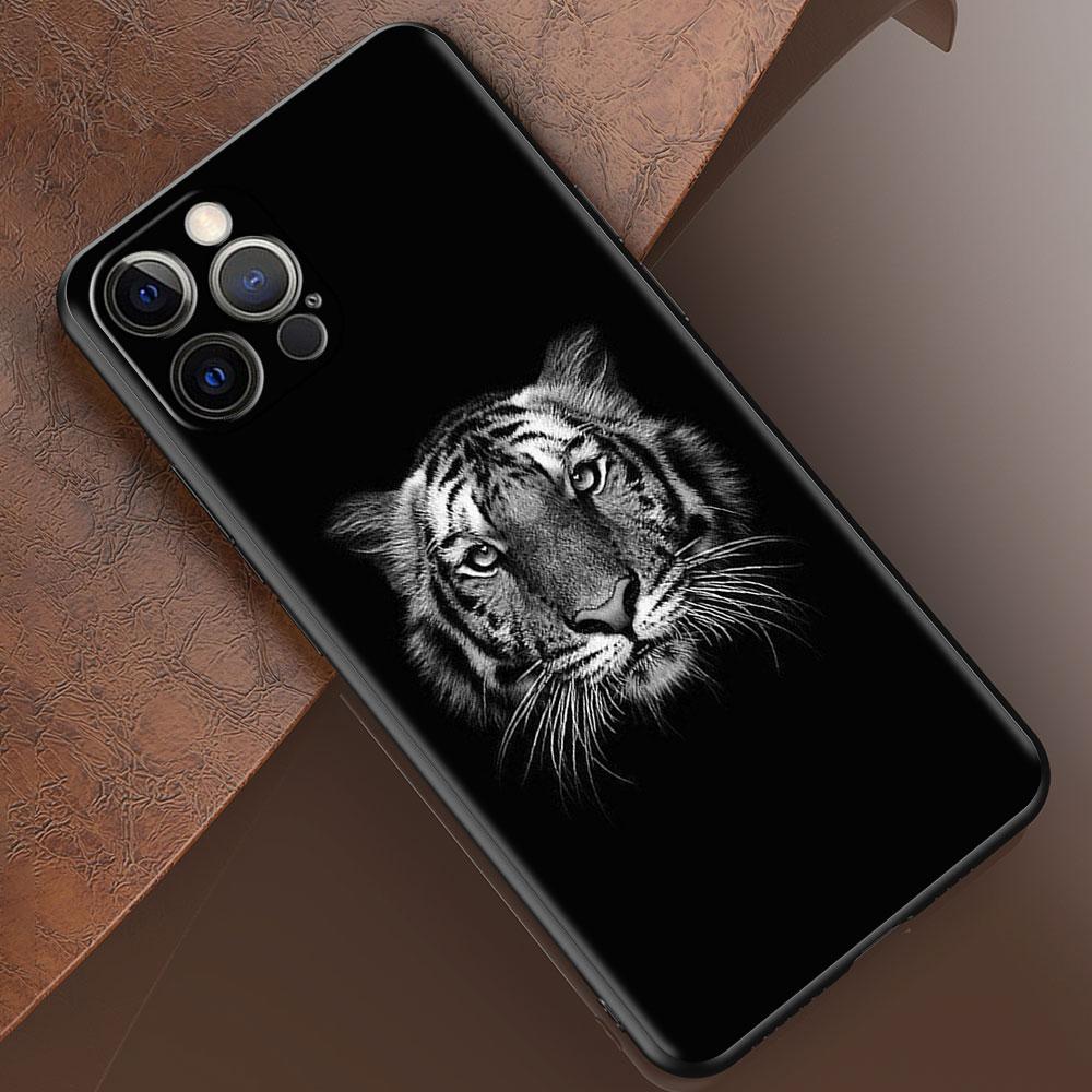 Phone Case for Apple iPhone 14 15 11 12 13 Pro Max XR X 7 8 Plus XS Black Soft Cover SE 2020 Coque Lion Tiger Animal Bumper