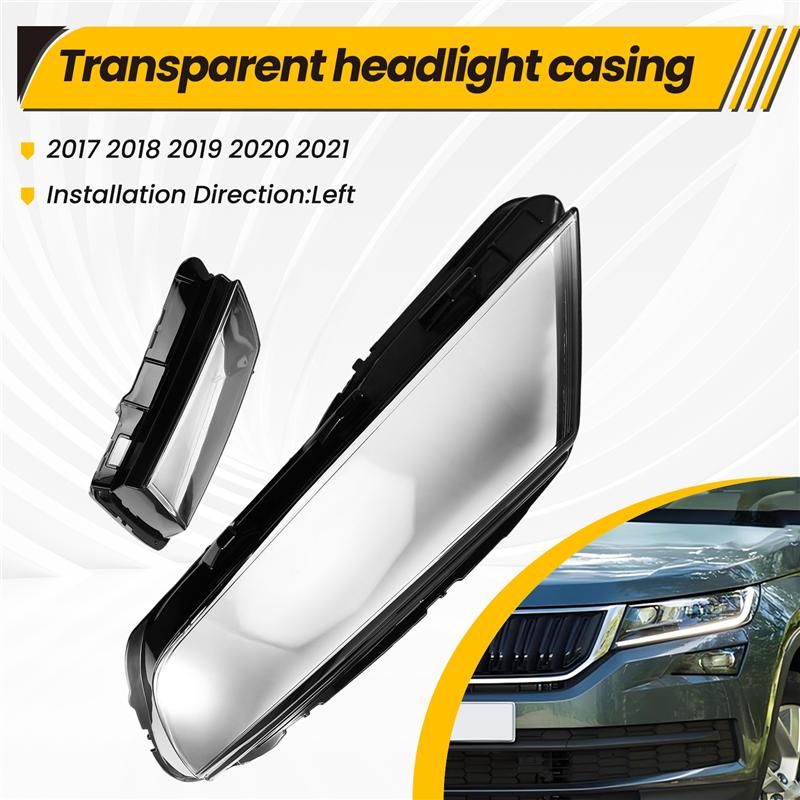 A16P-For Skoda Kodiaq 17-21 Car Front Headlamps Cover Glass Transparent Lampshades Cover Headlight Lens Auto Lamp Shell