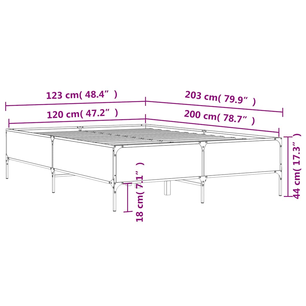 Bed Frame Black 120x200 cm Wood Based Panel and Metal