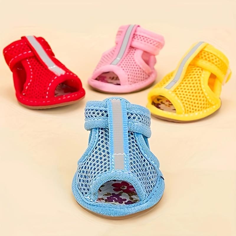 4pcs Breathable and Non Slip Dog Sandals - Small Breed Pet Shoes with Durable Cowhide Soles and Adjustable Hook and Loop Straps
