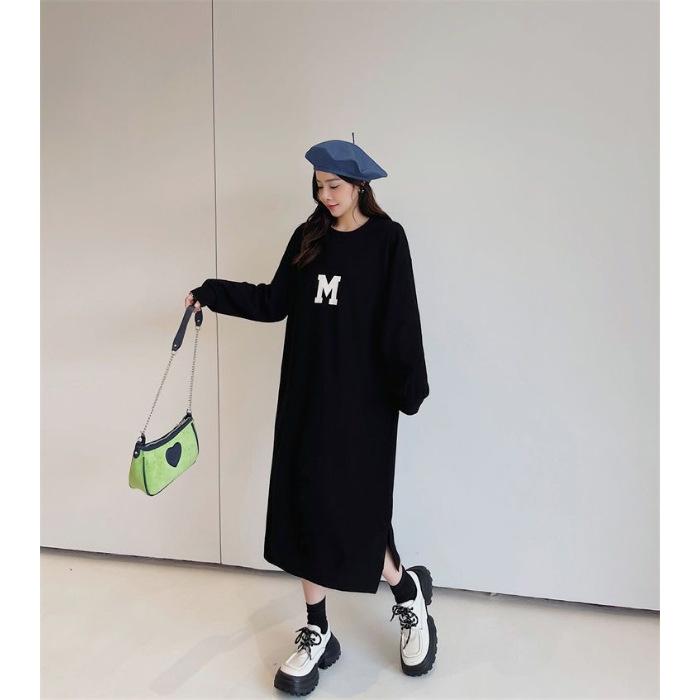Women's Fashion Fall Winter Long Sleeve O-Neck Loose Waistline Casual Dresses