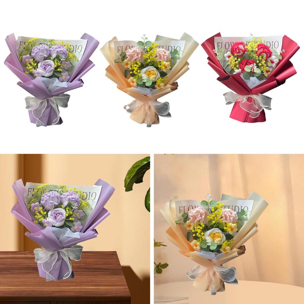 Gypsophila Crochet Flower Bouquet Decor Table Centerpiece Ornament Decorative for Graduation Mother's Day Wedding New Year Her