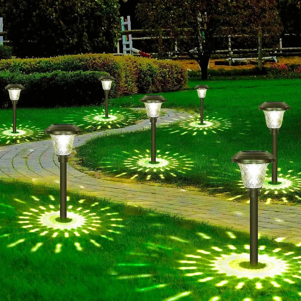 6Pack Outdoor Solar Pathway Lights Stainless Steel Solar Garden Lights Auto On Off Path Lights House Landscape Warm Lighting