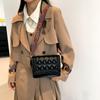 2024 New Versatile Women's Underarm Chain Small Square Bag Plaid Embroidery Thread Solid Color Wide Shoulder Strap Shoulder Bag