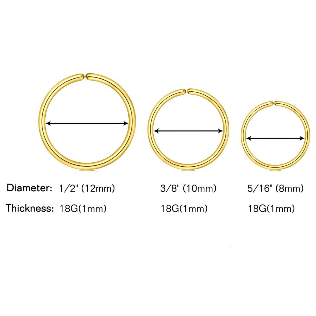 10Pcs Nose Rings Studs Surgical Steel 18 20G Nose Hoop Corkscrew L Shaped Nose Piercing Jewelry for Women