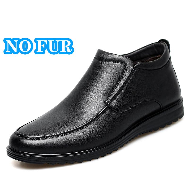 Warm Plush Fur Men's Chelsea Boots Genuine Leather Comfortable Ankle Boots Ultra-light Casual Slip On Footwear Business Loafers