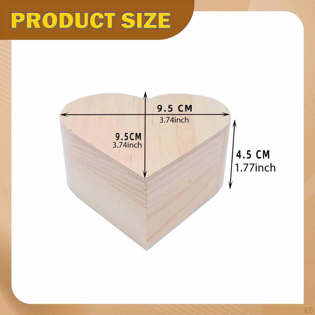 Heart Shaped Unfinished Wood Box Jewelry Trinket Decorative Treasure Chest Unpainted DIY for