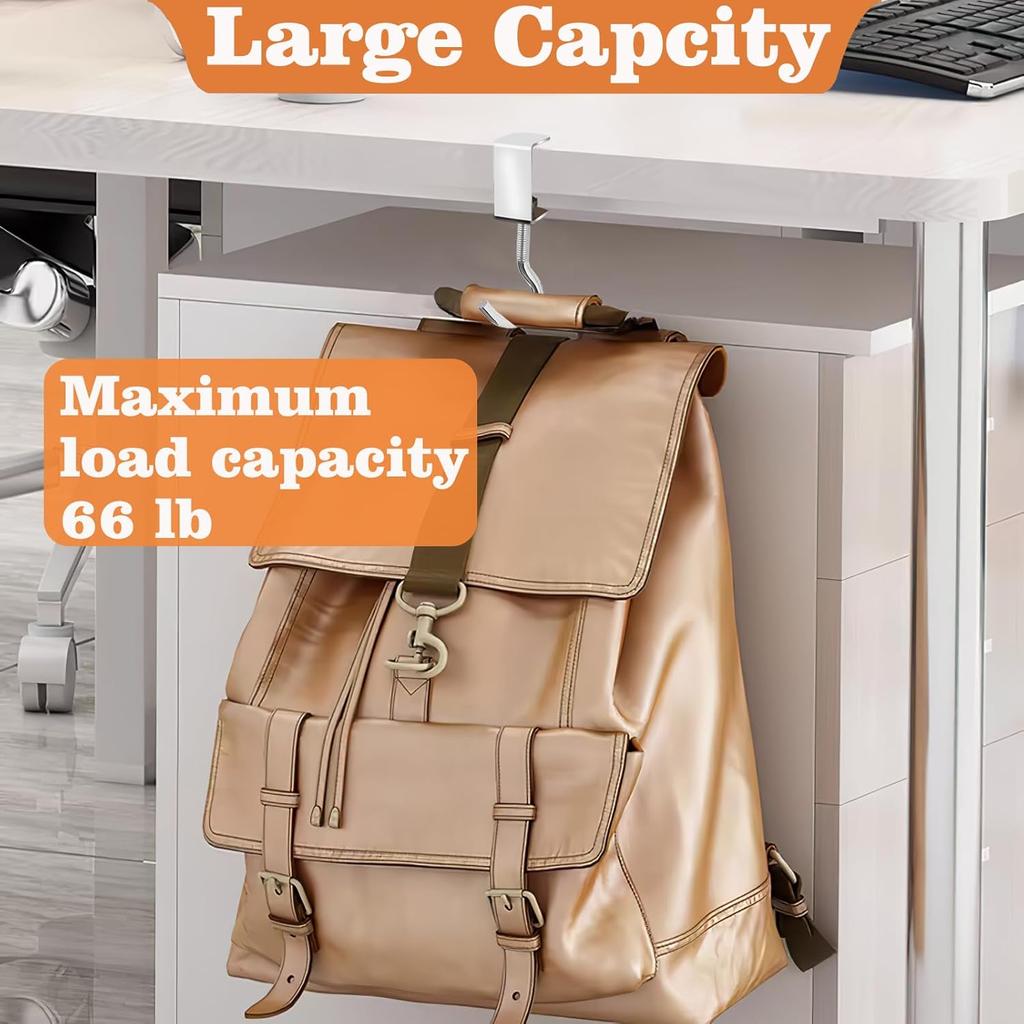 Ultra Durable Student Backpack Hook Adjustable No Adhesive Needed for Home Dorm Office Desk Mount Heavy Duty Hook Organizer