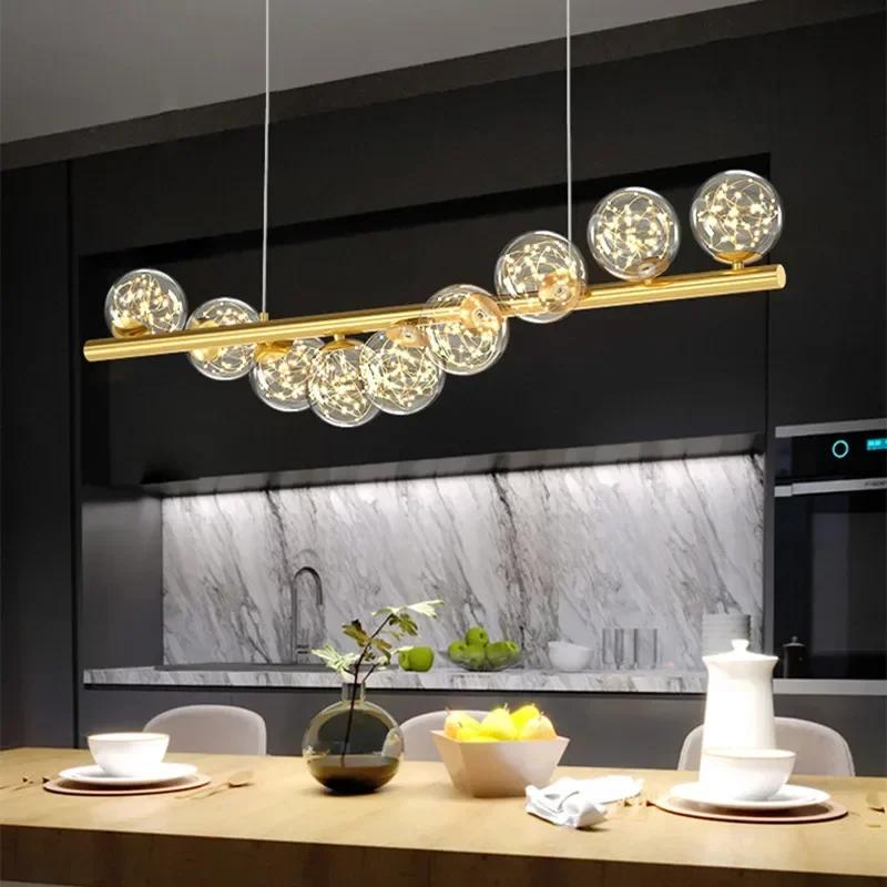 Modern minimalist ceiling chandelier glass ball LED long dining table dining room chandelier kitchen chandelier office hanging