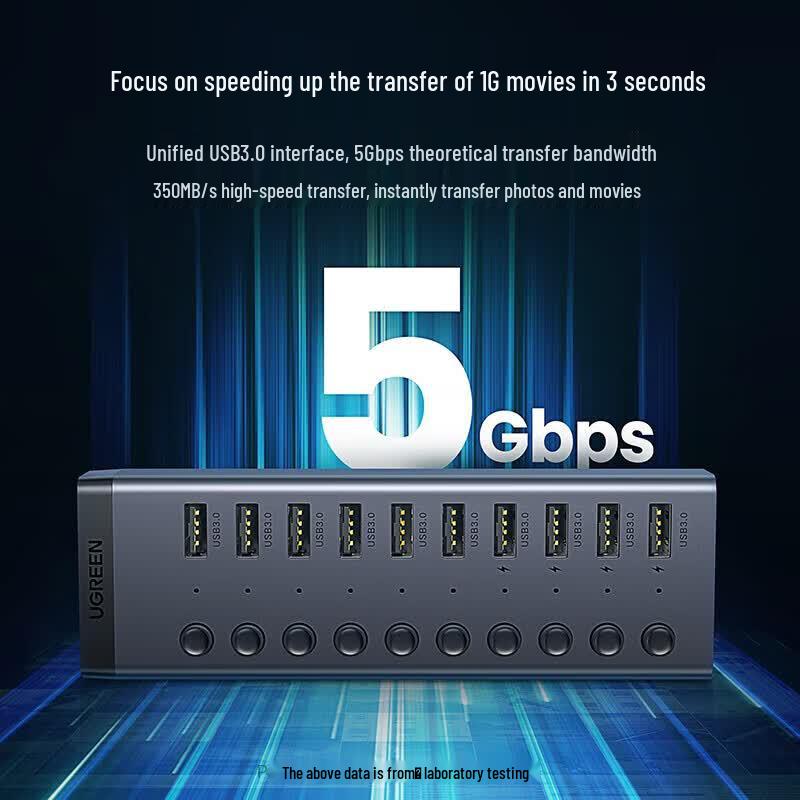 UGREEN USB 3.0 10-Port Hub with Power Adapter