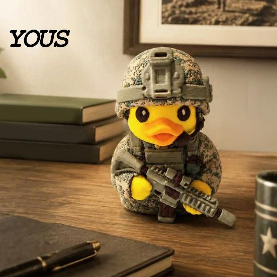 Cool Gaming Setup Props Tactical Yellow Duck Figurine, Resin Ornament with Camouflage Combat Durable Craft Gear, Soldier Statue for Home Office