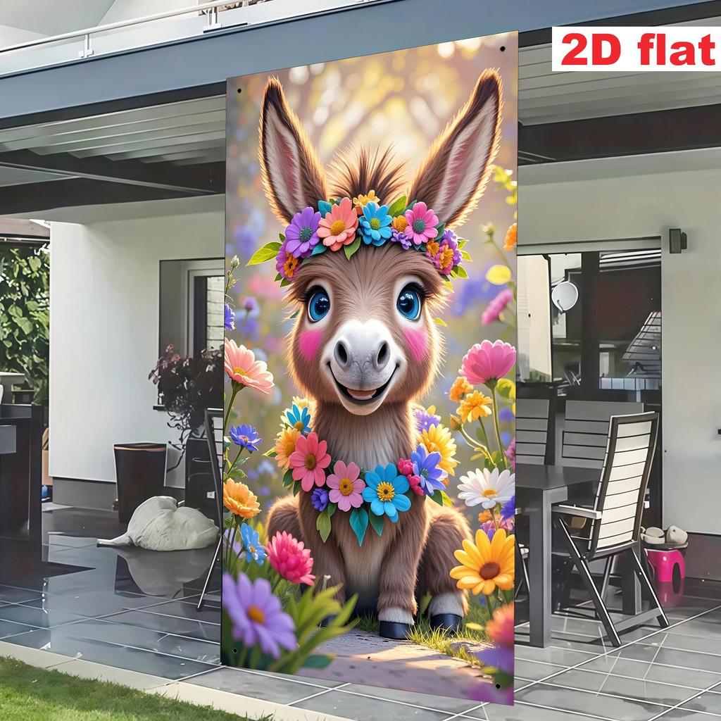 Easter Cartoon Calf Floral Door Banner - Spring Party Decoration