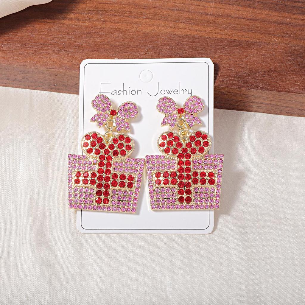 European-American Christmas Design Earrings: Diamond & Rice Bead Inlaid, Fashion Niche Style.