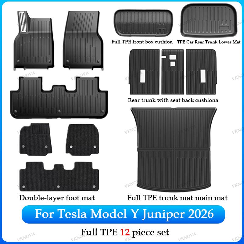 For Tesla New Model Y Juniper Premium/Performance 2026+ TPE Floor Mats Luggage Mat Wear-resistant Foot Pads ModelY Trunk Mats