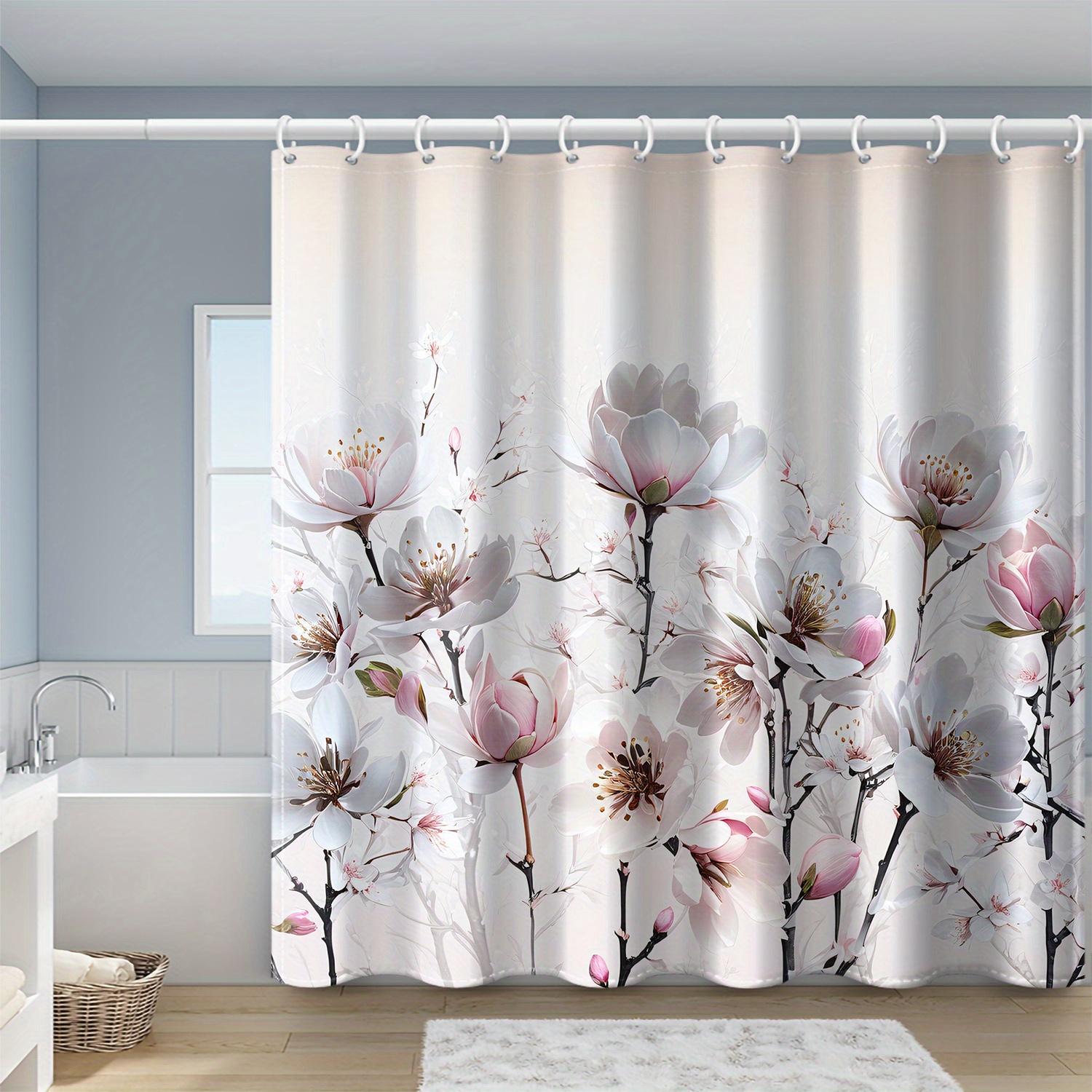 

1 Peach Blossom Cluster Print Shower Curtain, Polyester Fabric With Hook, Floral Pattern Bathroom Decor, Machine Washable W60H190(CM)-1 Pcs