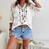 Cardigan lavorato a maglia da donna con scollo a V, intagli a forma di diamante e maniche a pipistrello, per la primavera/estate europea