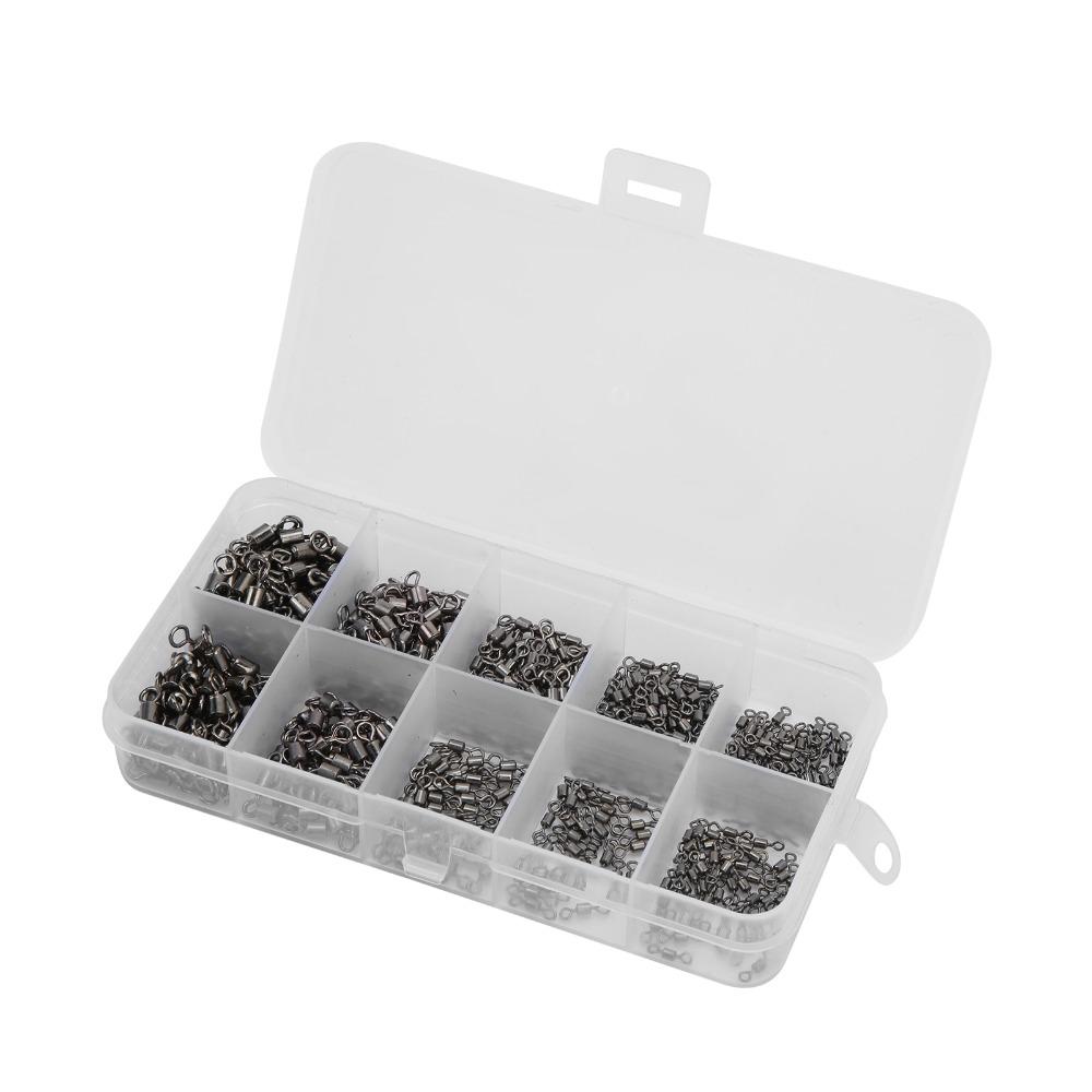 500PCS High Carbon Steel Rolling Barrel Fishing Swivels 4# 6# 8# 10# 12# Heavy Duty Fishing Bearing Swivels Mini Black