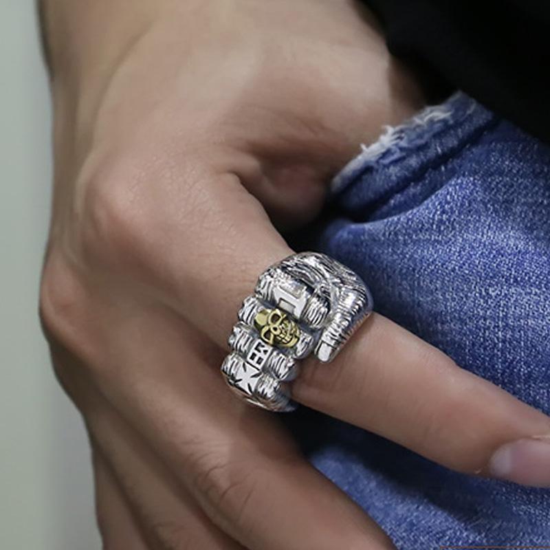 Retro Golden Skull Fist Ring For Men Punk Gothic Rock Hiphop Open Ring Handmade Unisex Zircon Bikers Accessories Lovers Gift