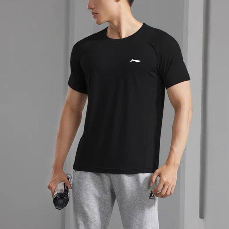 Li-Ning Plain Lightweight Quick-Dry Round Neck Short Sleeve T-Shirt Men Tops Black ATSS447-1