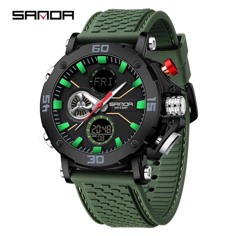 SANDA Luxury Men's  Watch Military Sports Waterproof Night Light Stopwatch LED Electronic Digital Men's Watch