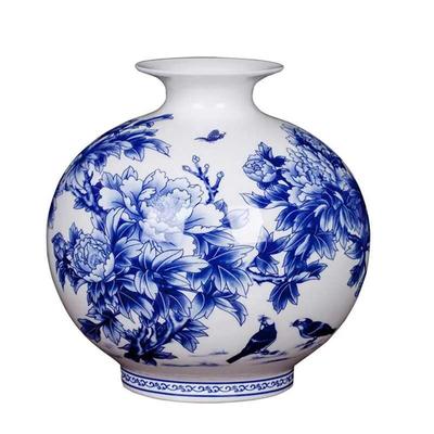 Vaso in Ceramica di Jingdezhen Nuovo Cinese Peonia Blu e Bianco Ornamenti in Porcellana Soggiorno Vaso Decorativo in Porcellana Fine