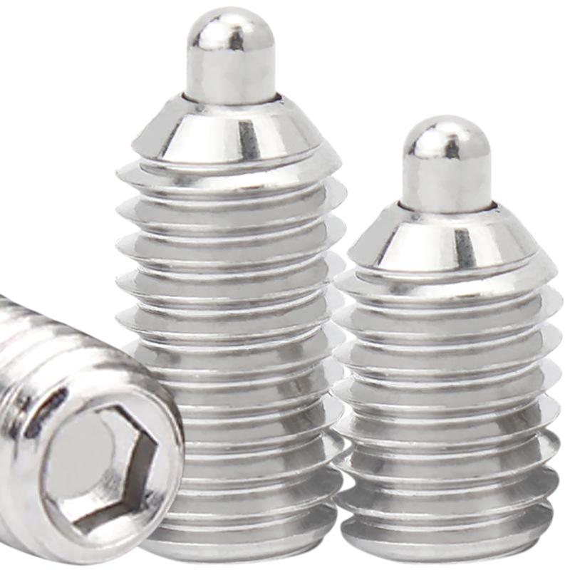 304 Stainless Steel Telescopic Spring Plunger with Cylindrical Head and Wave Ball Positioning, available in M3, M4, and M5 sizes.