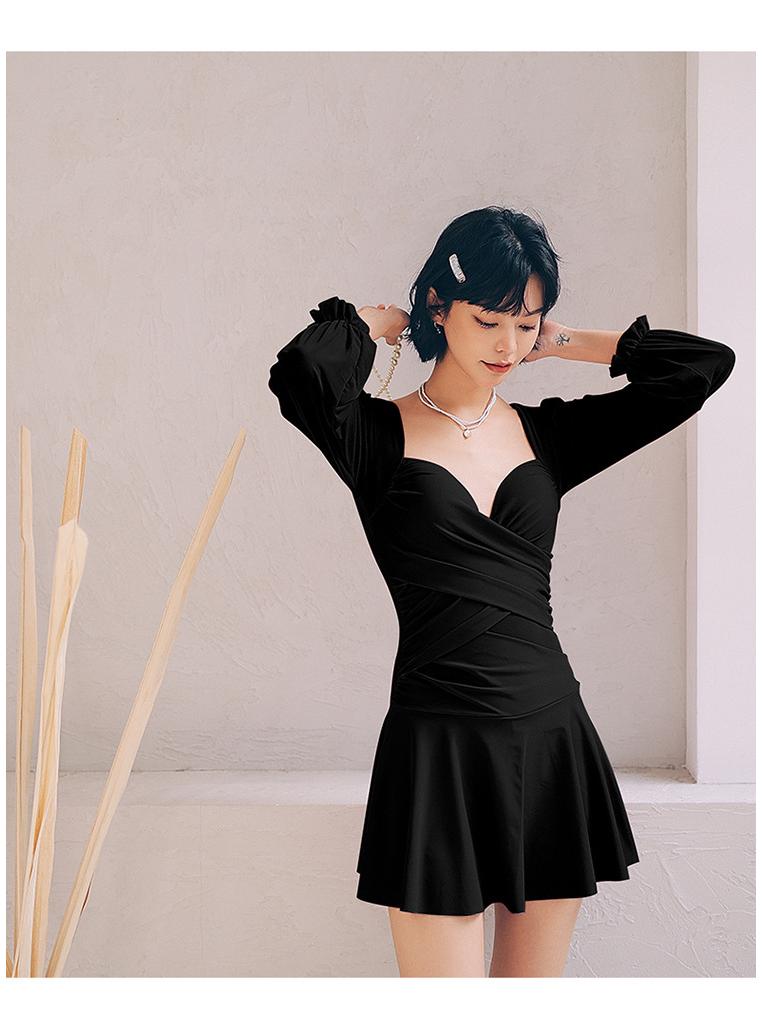 2024 Sweet Pure-Style Slimming Long-Sleeve Underwire One-Piece Swimsuit for Women