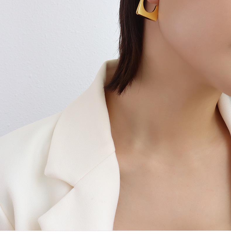 French Style Geometric Square Titanium Steel Earrings, Personalized 18K Gold Ins Accessories