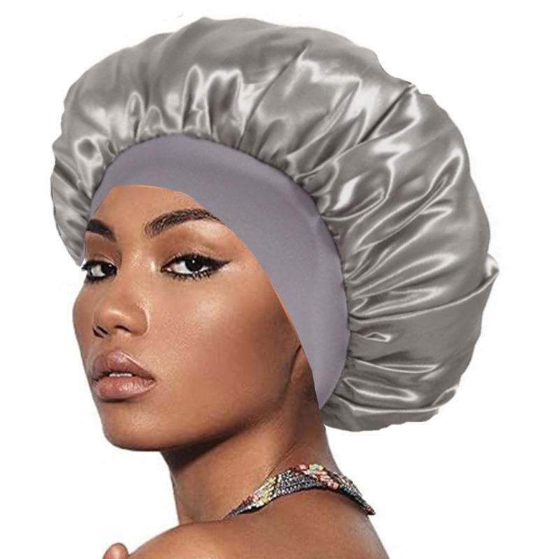 Wide-brimmed headscarf, beauty hat, hair care hat, female care satin nightcap.