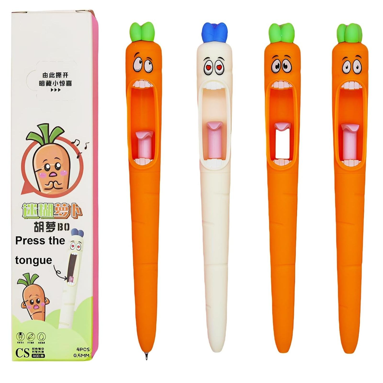 

4pcs Scared Carrot Gel Pens Set 0.5mm Ballpoint Halloween Gift Funny Black Color Ink for Writing School