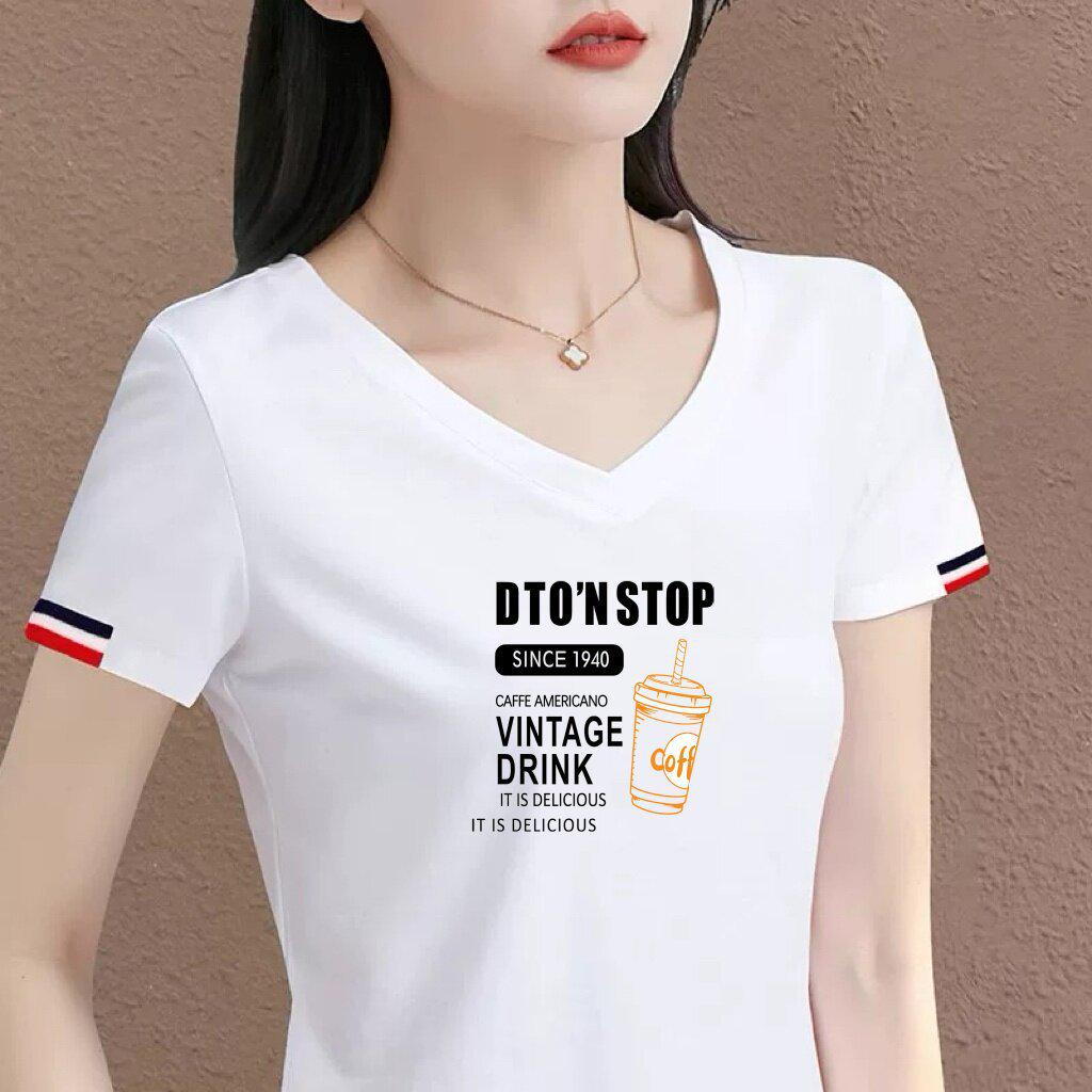 2026 Women s White V-Neck Love Star Pattern Casual Fit T-Shirt 2XL